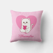 可愛いパーソナライズされたかわいいピンクハート猫ベビー名 クッション (裏面)