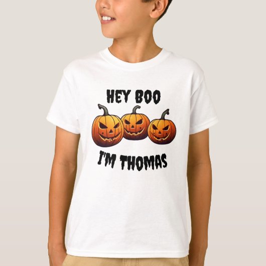 可愛いパーソナライズされたねえブーかぼちゃのハロウィーンの少年 Tシャツ (正面)