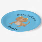 可愛いパーソナライズされたひげ竜トカゲの誕生日 ペーパープレート (アングル)