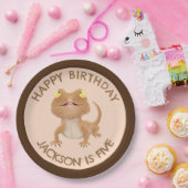 可愛いパーソナライズされたひげ竜トカゲの誕生日 ペーパープレート (パーティー)