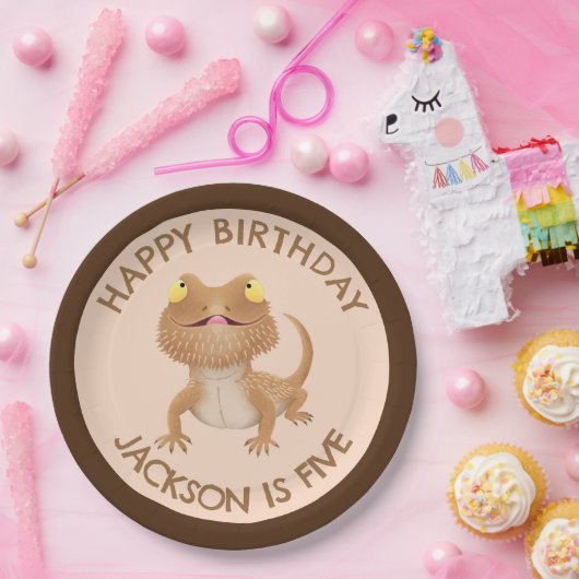 可愛いパーソナライズされたひげ竜トカゲの誕生日 ペーパープレート (パーティー)