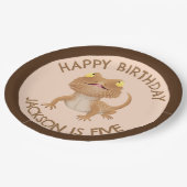 可愛いパーソナライズされたひげ竜トカゲの誕生日 ペーパープレート (アングル)