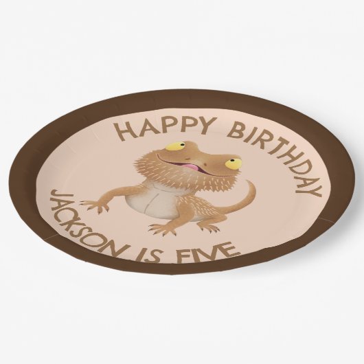 可愛いパーソナライズされたひげ竜トカゲの誕生日 ペーパープレート (アングル)