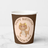 可愛いパーソナライズされたひげ竜トカゲの誕生日 紙コップ (裏面)