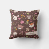 可愛いパーソナライズされたウッドランド動物のパターン子供 クッション (裏面)
