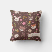 可愛いパーソナライズされたウッドランド動物のパターン子供 クッション (正面)