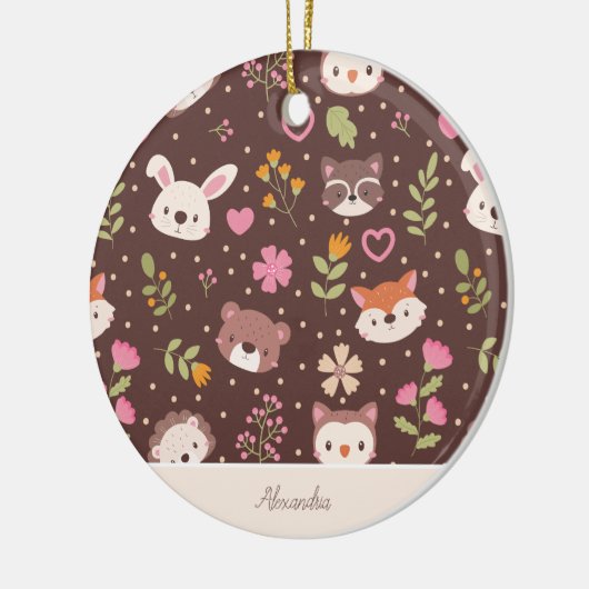 可愛いパーソナライズされたウッドランド動物キッズクリスマス セラミックオーナメント (左)