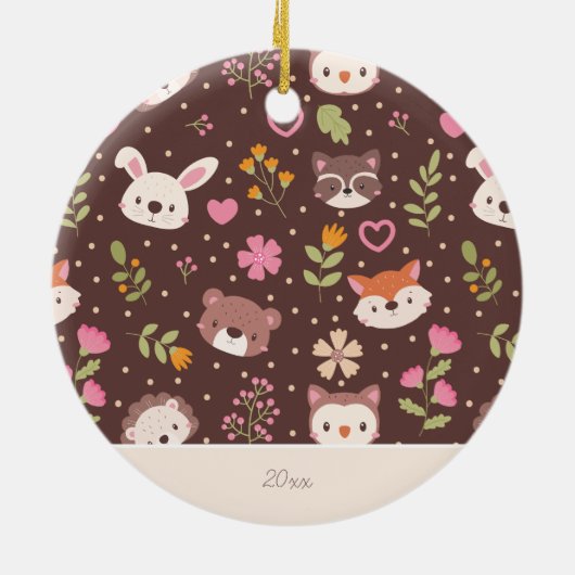 可愛いパーソナライズされたウッドランド動物キッズクリスマス セラミックオーナメント (裏面)