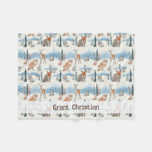 可愛いパーソナライズされたウッドランド動物ベビーブランケット フリースブランケット