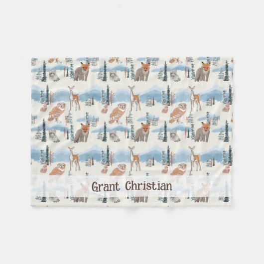 可愛いパーソナライズされたウッドランド動物ベビーブランケット フリースブランケット (正面(横))