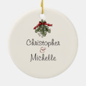 可愛いパーソナライズされたウマのカップルのクリスマス セラミックオーナメント (裏面)