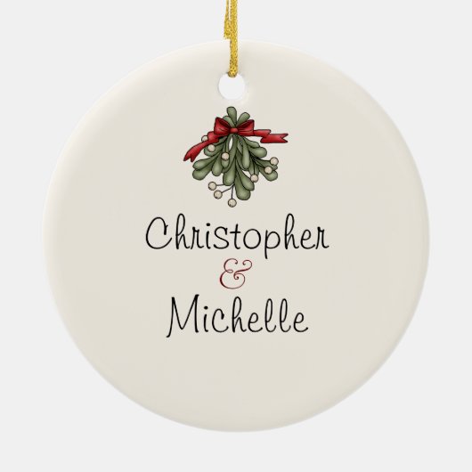 可愛いパーソナライズされたウマのカップルのクリスマス セラミックオーナメント (裏面)