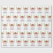 可愛いパーソナライズされたガールクリスマストナカイ顔ラ ラッピングペーパー (フラット)