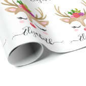 可愛いパーソナライズされたガールクリスマストナカイ顔ラ ラッピングペーパー (ロールコーナー)