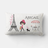 可愛いパーソナライズされたガール&キャットエッフェルタワーパリ ランバークッション (裏面)