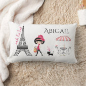 可愛いパーソナライズされたガール&キャットエッフェルタワーパリ ランバークッション (ブランケット)
