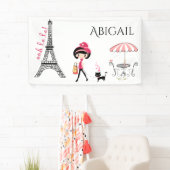 可愛いパーソナライズされたガール&キャットエッフェルタワーパリ 横断幕 (インサイチュ)