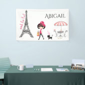 可愛いパーソナライズされたガール&キャットエッフェルタワーパリ 横断幕 (トレードショー)