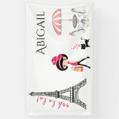 可愛いパーソナライズされたガール&キャットエッフェルタワーパリ 横断幕 (縦)