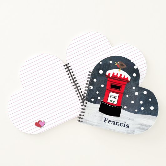 可愛いパーソナライズされたクリスマスポストボックス&ロビンノート ノートブック (内部)