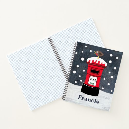 可愛いパーソナライズされたクリスマスポストボックス&ロビン ノートブック (内部)