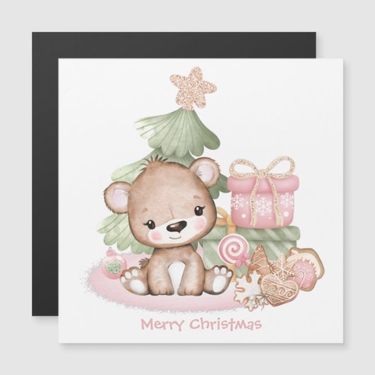 可愛いパーソナライズされたクリスマス磁気カード (正面/裏面)