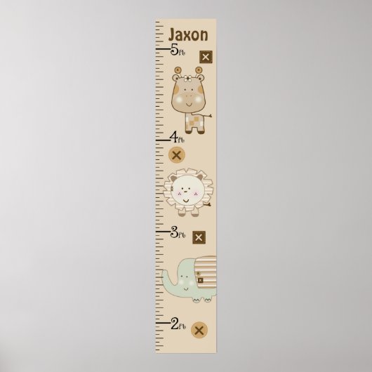 可愛いパーソナライズされたサファリの動物の成長チャート ポスター (正面)
