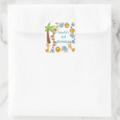 可愛いパーソナライズされたサファリ動物誕生日シール スクエアシール (バッグ)