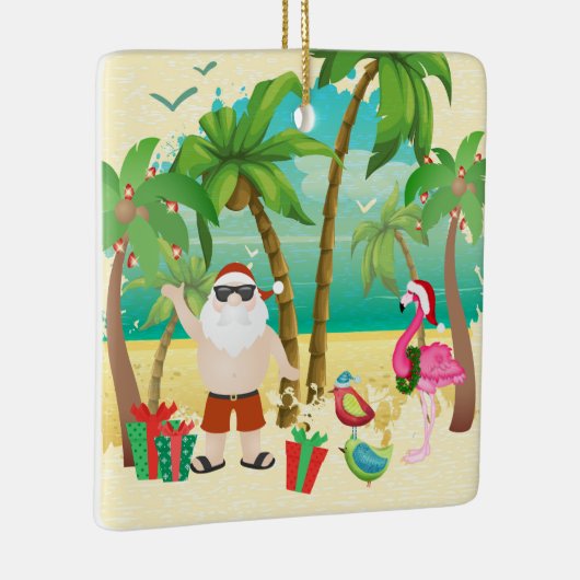 可愛いパーソナライズされたサンタとビーチの鳥クリスマス セラミックオーナメント (右)