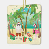 可愛いパーソナライズされたサンタとビーチの鳥クリスマス セラミックオーナメント (左)