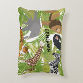 可愛いパーソナライズされたジャングル動物サファリ少年 |少女 アクセントクッション (裏面(縦))