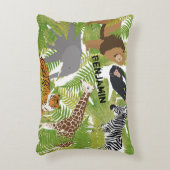 可愛いパーソナライズされたジャングル動物サファリ少年 |少女 アクセントクッション (正面(垂直))