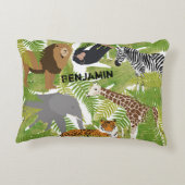 可愛いパーソナライズされたジャングル動物サファリ少年 |少女 アクセントクッション (裏面)