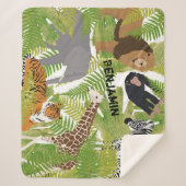 可愛いパーソナライズされたジャングル動物サファリ少年 |少女 シェルパブランケット (正面)