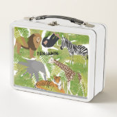 可愛いパーソナライズされたジャングル動物サファリ少年 |少女 メタルランチボックス (正面)