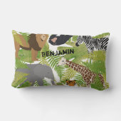 可愛いパーソナライズされたジャングル動物サファリ少年 |少女 ランバークッション (裏面)