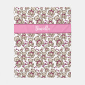 可愛いパーソナライズされたテディベア柄ピンクリボン フリースブランケット (正面)