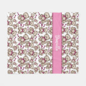 可愛いパーソナライズされたテディベア柄ピンクリボン フリースブランケット (正面(横))