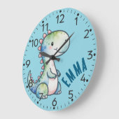 可愛いパーソナライズされたディノ – ベロキラプターウォールクロック ラージ壁時計 (傾斜)