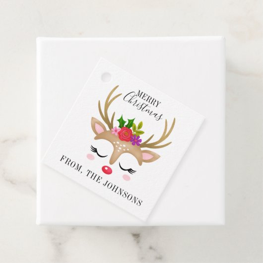 可愛いパーソナライズされたトナカイのクリスマス フェイバータグ (インサイチュ)