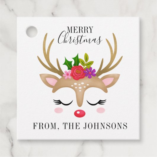 可愛いパーソナライズされたトナカイのクリスマス フェイバータグ (正面)
