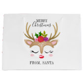 可愛いパーソナライズされたトナカイのクリスマス ラージペーパーバッグ (正面)