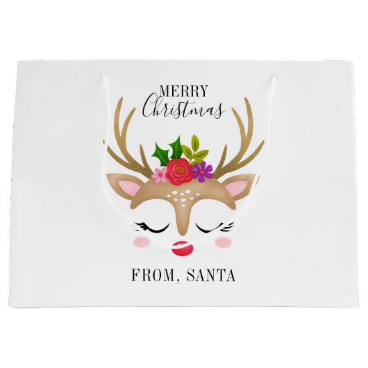 可愛いパーソナライズされたトナカイのクリスマス ラージペーパーバッグ (正面)