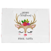 可愛いパーソナライズされたトナカイのクリスマス ラージペーパーバッグ (裏面)