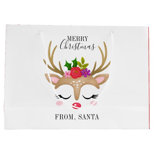可愛いパーソナライズされたトナカイのクリスマス ラージペーパーバッグ (裏面)