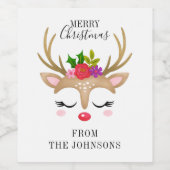 可愛いパーソナライズされたトナカイのクリスマス ワインラベル (シングルラベル)