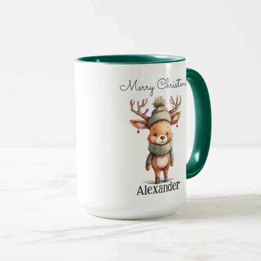 可愛いパーソナライズされたトナカイの水色クリスマス マグカップ (正面右)