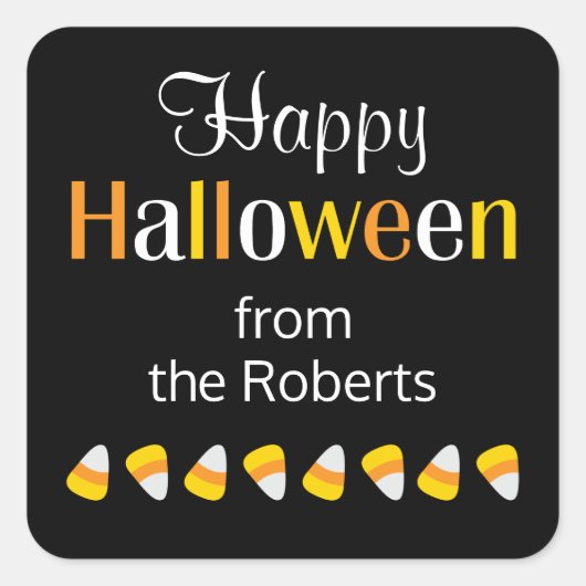 可愛いパーソナライズされたハッピーハローウィンキャンディフェイブ スクエアシール (正面)