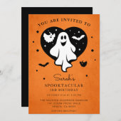 可愛いパーソナライズされたハロウィーン幽霊ハートこうもり招待 招待状 (正面/裏面)