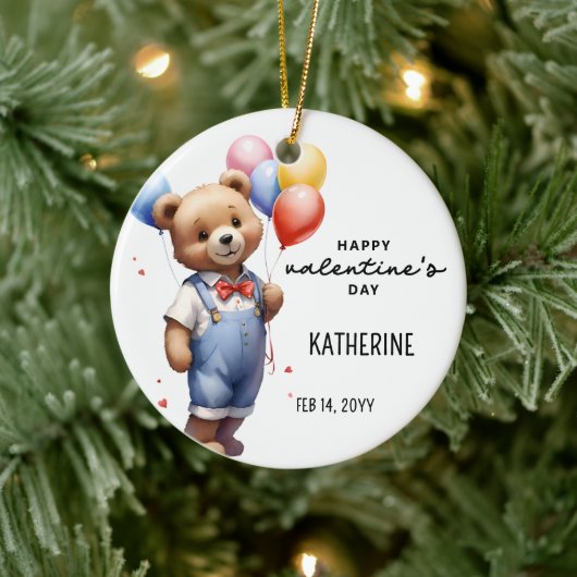 可愛いパーソナライズされたバレンタインデー水彩熊 セラミックオーナメント (ツリー)